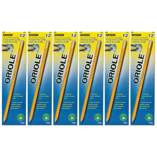 Oriole&reg; Wood-Cased Pencils, #2 HB Soft, Pre-Sharpened, Yellow, 12 Per Pack, 6 Packs {1}