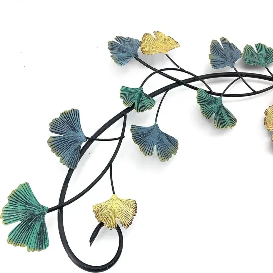 Metal Wall Art Flower Ginkgo Leaf Abstract Blue Scroll Hanging Celtic 3D Sculpture Boho Home Decor Outdoor Farmhouse Rustic Japanese Style Golden Blue Turquoise {2}