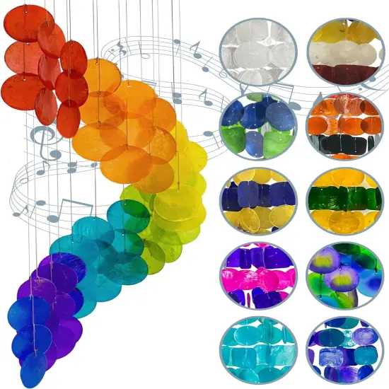 23325 Wind Chimes for outside Birthday Gifts for Mother Daughter Sister Aunt Women Farmhouse Beach Home Decor Windchimes Outdoors Garden Patio Yard Sea Glass Capiz Shells 27 Inch {2}