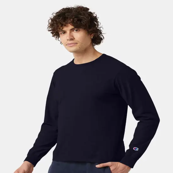 Champion&reg; Garment-Dyed Long Sleeve T-Shirt Navy {6}