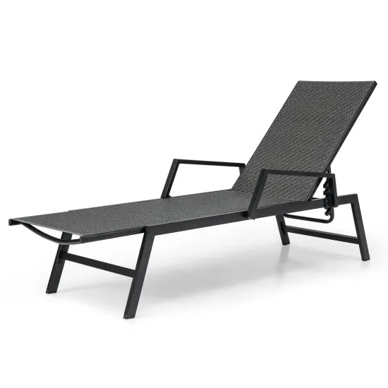 Outdoor Rattan Chaise Lounge Reclining Chair With Armrests And 5-position Backrest-Brown {3}