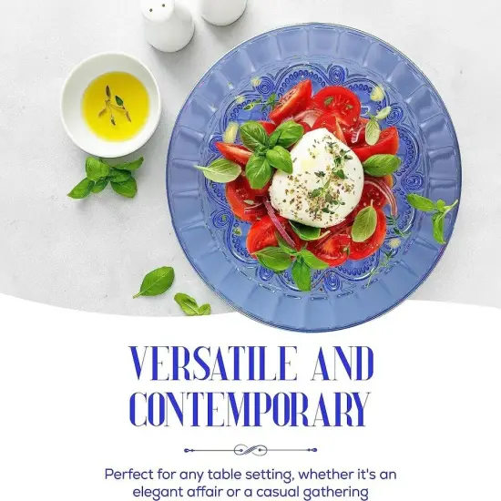 Elle D&eacute;cor Glass Salad Plate | Set of 4 | Blue | 6-Inch Dishwasher Safe {3}