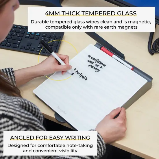 Dry-Erase Glass Board Memo Station, Desk Organizer, Grey Waves {5}