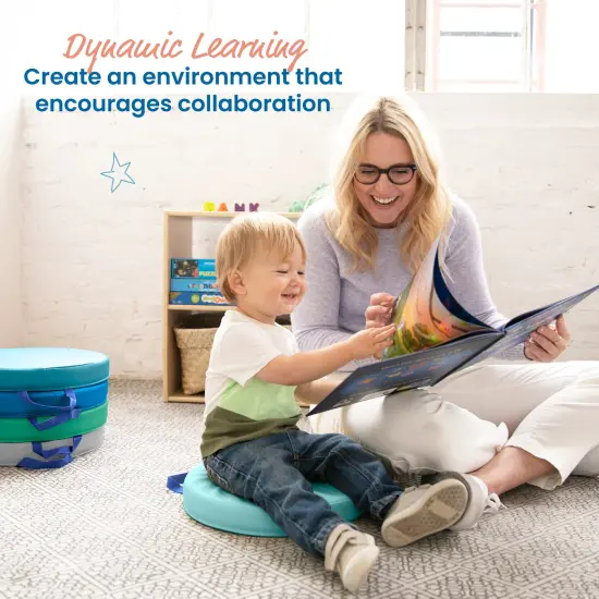 Mobile Storage Cart and 12 Round Floor Cushions with Handle, Classroom Flexible Seating Contemporary {6}