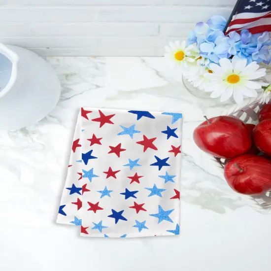 Watercolor Red White and Blue Stars & Stripes 4th of July Kitchen Towel Set of 2 {3}