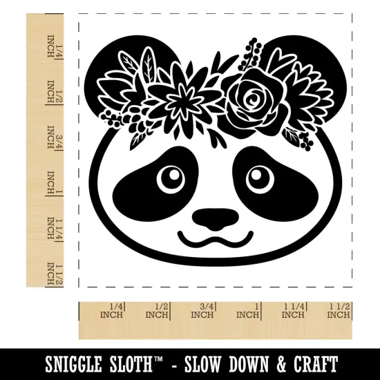 Panda Wearing a Flower Crown Self-Inking Rubber Stamp Ink Stamper Red {1}