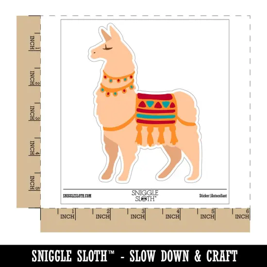 Fancy Llama with Geometric Blanket and Tassels Waterproof Vinyl Phone Tablet Laptop Water Bottle Sticker Set - 5 Pack {1}