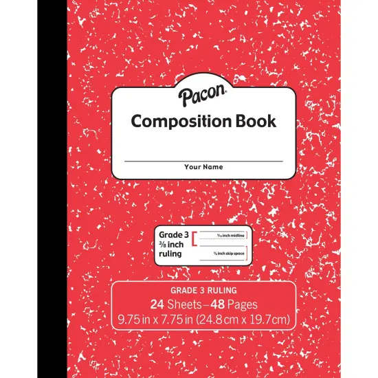 Composition Book, Grade 3, Red Marble, 3/8" x 3/16" x 3/16" Ruled, 9-3/4" x 7-3/4", 24 Sheets, Pack of 24 {2}