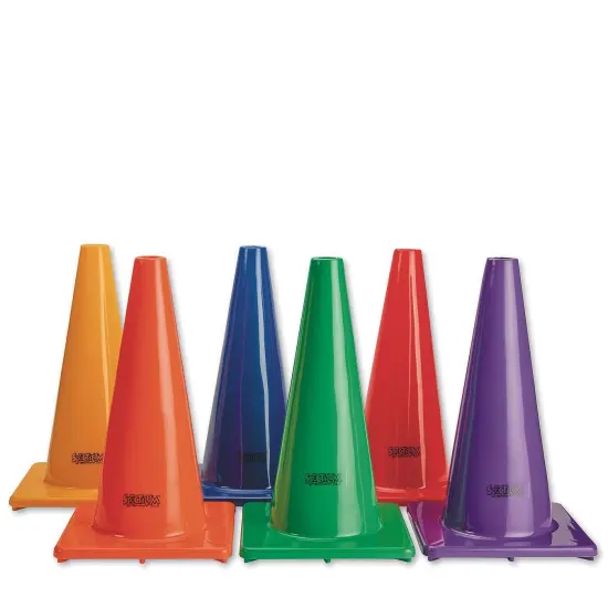 S&S Worldwide 18" Heavy-Duty Flexible Vinyl Cones &ndash; Set of 6, Extra-Thick Soft Molded Sports Cones with Wide Stable Base for Training, PE, and Field Marking {1}