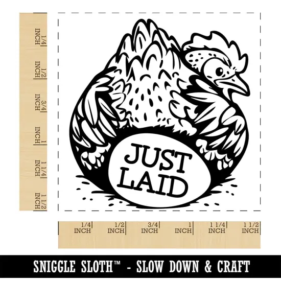 Just Laid Chicken Butt with Hen and Egg Self-Inking Rubber Stamp Ink Stamper Blue {1}