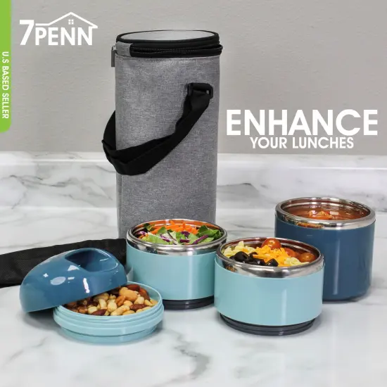7Penn Stackable Insulated Lunch Containers - 3 Tier Hot Lunch Box for Adults {5}