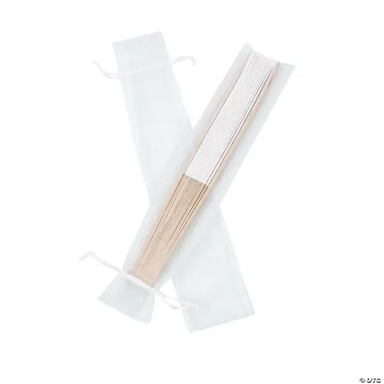 Large White 2 1/4" x 11 1/2" Organza Drawstring Bags for Hand Fans {3}