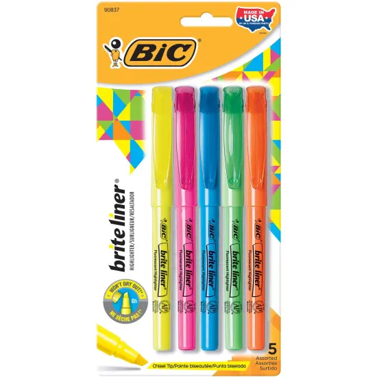 Brite Liner&reg; Highlighters, Chisel Tip, Assorted Colors, 5 Per Pack, 6 Packs {2}