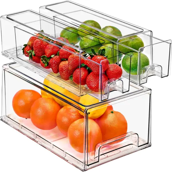 Sorbus 3 Piece (2 Small and 1 Large) Clear Stackable Pull-Out Drawers - Organization and Storage Containers for Kitchen, Pantry, Bathroom and More {1}