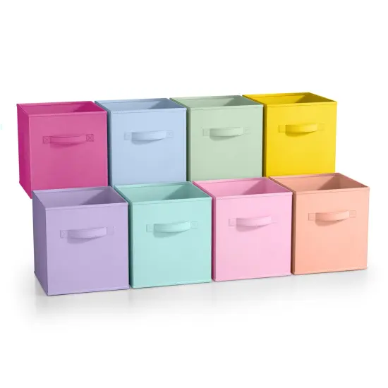 Sorbus 8 Pack 11 Inch Foldable Storage Cubes with Handles- for Organizing Home, Shelves, Nursery, Playroom, Closet and More Light Pastel {1}