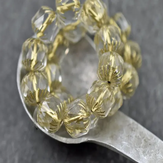 *10* 10mm Gold Washed Crystal Center Cut Cruller Beads {3}