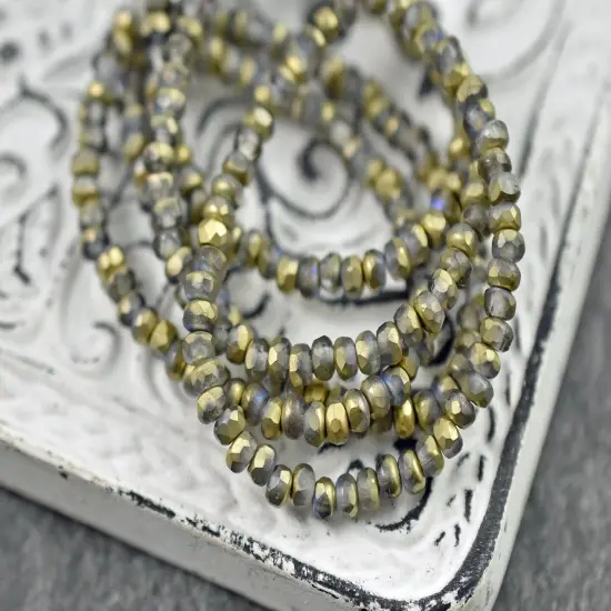 *50* 2x3mm Gold AB Washed Matte Crystal Faceted Micro Spacer Beads {3}