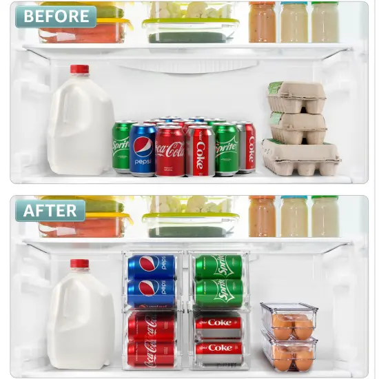 Sorbus Soda Can Organizer for Refrigerator & Egg Holder for Fridge Set, 4 Stackable Can Holder Dispenser Holds 12 Cans Each & 2 Egg Holders with Lid holds 14 eggs for Fridge, Pantry, Freezer, BPA-Free {2}