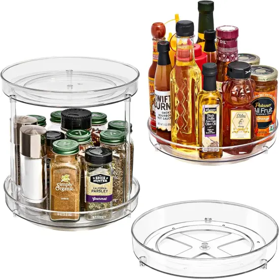 Sorbus Lazy Susan Organizer Set | Rotating Lazy Susan Turntable for Fridge, Pantry, Makeup, Set Includes 3 Lazy Susans 1 Two Tier, 1 Flat, & 1 Tall {1}
