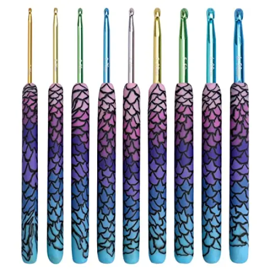 9 Pieces Magic Mermaid Crochet Hoook Solft Warm Crochet Hook Kit Complete 2.0-6.0mm Aluminum Knitting Hook for Crochet Yarn Craft (Patent Pending) (Mermaid) {2}