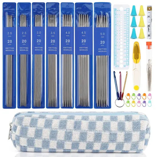 35 Pieces Short Knitting Needles Set Metal - Double Pointed Knitting Needles Stainless Steel Knitting Needles Double Ended with Case and Large-Eye Needles Stitch Markers Scissors Knitting Supplies {2}
