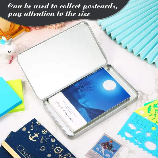 2 Pieces Metal Rectangular Tin Metal Hinged Lid Tin Metal Empty Box Container Silver Rectangular Storage Tin Box with Lid for Watercolor Jewelry Makeup Pill Candy Craft Organize (2 Pieces) {3}