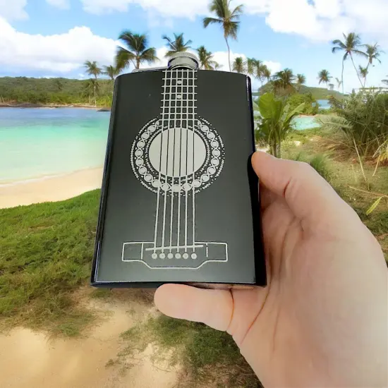 8oz BLACK Acoustic Guitar Flask {2}
