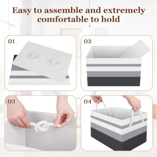 3 Pieces Storage Bin,Collapsible Storage Basket For Organizing,Large Storage Boxes With Rope Handles,Storage Containers,Clothes Organizer,Gradient Grey {4}
