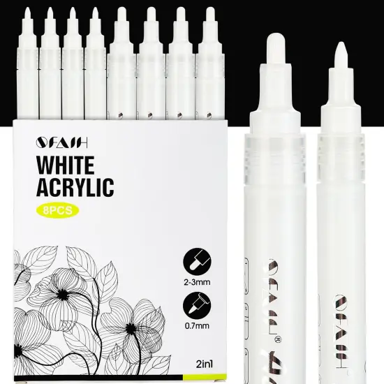 8 Pieces Acrylic White Paint Pens - 2-3MM Medium Tip & 0.7MM Extra Fine White Paint Marker for Rock Painting, Wood, Metal, Fabric, Plastic, Canvas, Glass, Ceramic, Diy Crafts {2}