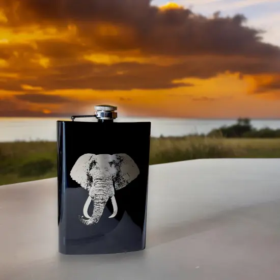 8oz BLACK Elephant Flask Laser Engraved V2 {3}