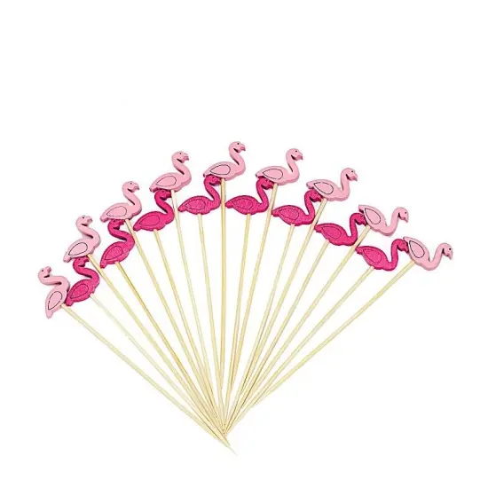 100 Light Brown Natural Bamboo SKEWERS Picks Flamingos {1}