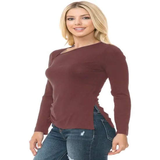 Womens Knit Long Sleeve TOP | RADYAN&reg; Rust {2}