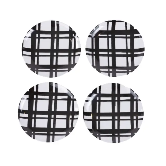 Black Plaid Melamine Plate Set &ndash; Reusable 6" Appetizer Plates (Set of 4), Durable, Stylish & Dishwasher Safe {3}