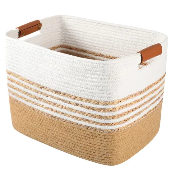 Woven Baskets for Storage Gifting, 15.7"x11.8"x11.8" Cotton Rope Basket with Handles Gift Storage Basket for Organizing Bins, Nursery Toy Laundry Blanket Basket for Living Room Closet Shelves {2}