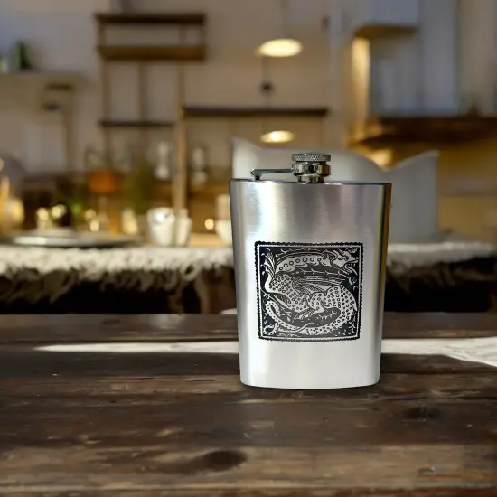 8oz Vintage Dragon Stainless Steel Flask {3}