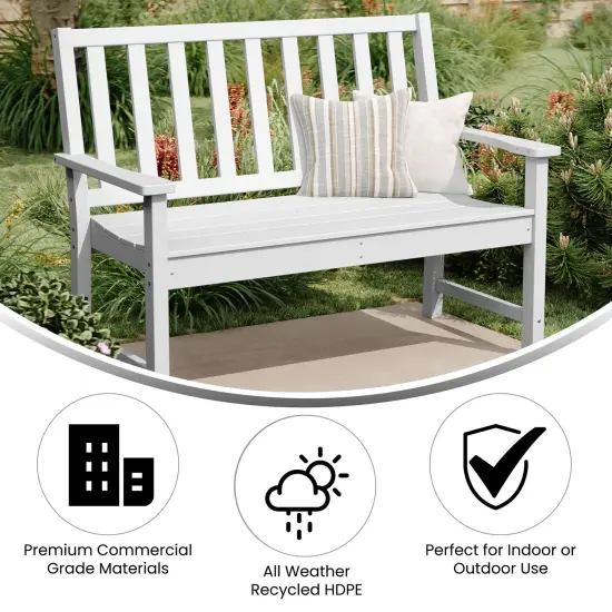 Merrick Lane Cressly All Weather Recycled HDPE Bench for Indoor and Outdoor Use White {2}