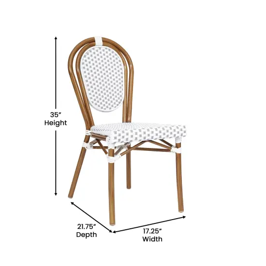 Merrick Lane Celia Stacking Thonet Bistro Style Chair, PE Rattan Seat, and Metal Frame for Indoor/Outdoor Use White&Gray/Natural {5}