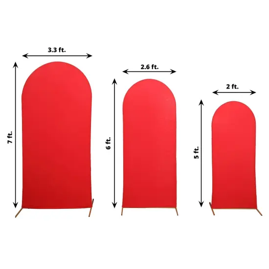 3 Fitted Matte Spandex Round Top Wedding Arch Backdrop STAND COVERS Red {1}