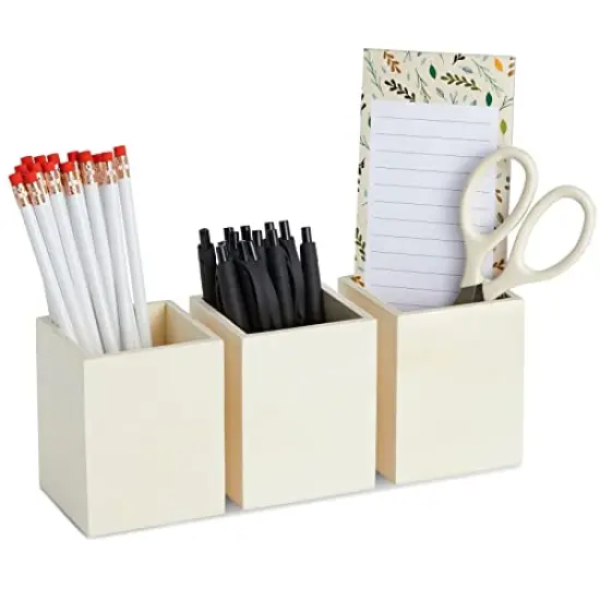 3 Pieces Unfinished Wood Pencil Holder Cups for Office - Pen Accessories Organizer and Storage for Classroom Desk (3 in) {3}