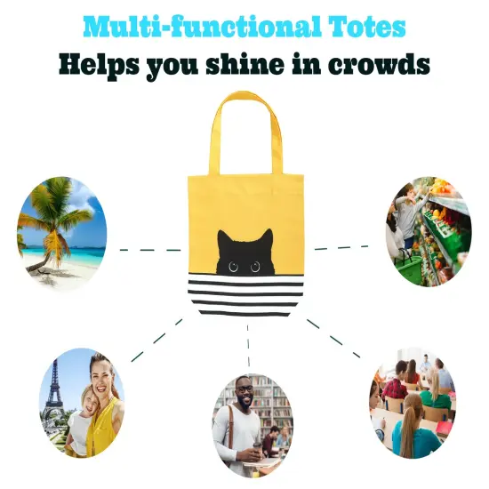 Cat Lover Gifts for Women - Black Cat Gifts for Cat Lovers - Cat Mom Gifts - Cat Themed Gifts - Happy Birthday Bags for Cat Lady Gifts - Reusable Cat Tote Bag (Yellow Cat) {3}