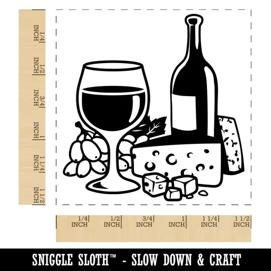 Wine and Cheese Self-Inking Rubber Stamp Ink Stamper Blue {1}
