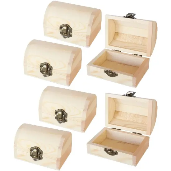6 Pieces Small Wooden Boxes with Hinged Lid, Front Clasp - Unfinished Paintable Treasure Box for DIY Arts & Crafts, Halloween, Pirate Birthday Party (2.8 x 3.9 x 2.4 in) {2}