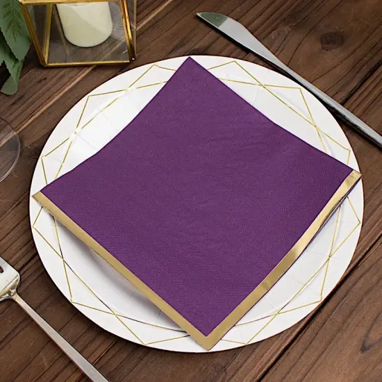 50 Pastel Gold Trim 2 Ply Paper Napkins for Events Purple {1}