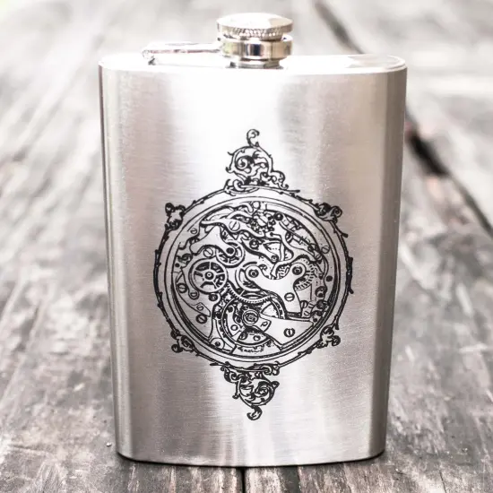 8oz Steampunk Clockworks Stainless Steel Flask {4}