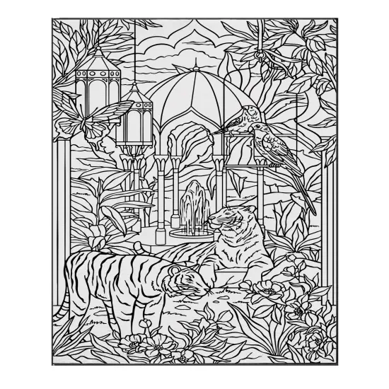 Adult Coloring Book Rug & Washable Markers Gift For Artist Safari Theme Animal Jungle Scene Gift For Her Relaxation Gift Rainy Day Activity {2}