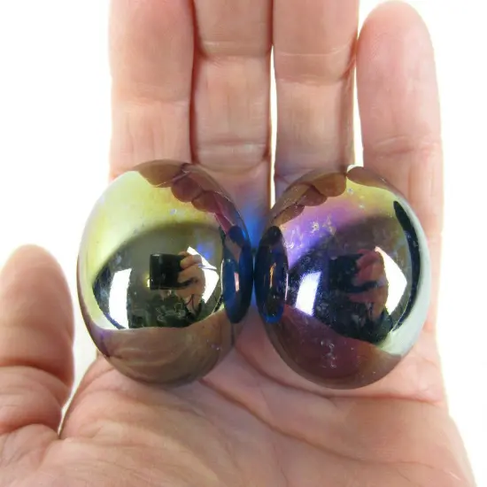 2 Boulders 35mm LUSTERED BLUE Iridescent Translucent Clear Metallic Marbles glass large {4}