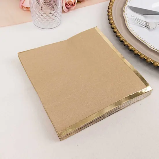 50 Pastel Gold Trim 2 Ply Paper Napkins for Events Natural {3}
