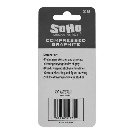SoHo Urban Artist Compressed Graphite Sticks 2B, Pack of 3 - Premium Graphite Sticks for Drawing - Versatile & Smooth Gliding Artist Graphite - Ideal for Professionals, Students, and Artists {6}