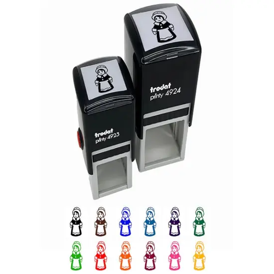 Cute Thanksgiving Pilgrim Girl Self-Inking Rubber Stamp Ink Stamper Black {7}
