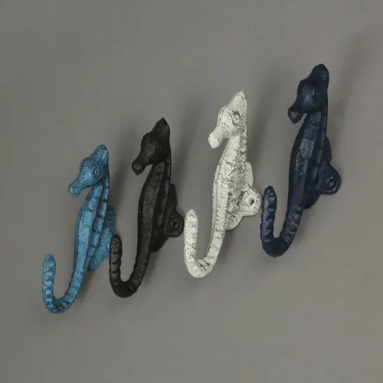 Set of 4 Cast Iron Seahorse Decorative Wall Hooks {5}
